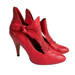 Vintage Pinup Red Heels 50s 60s Retro Shoes Bow Cutout Sexy Pumps Womens 6.5